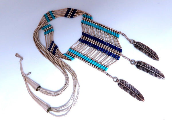 Navajo Tribal Chief Turquoise Lapis Necklace Sterling Silver