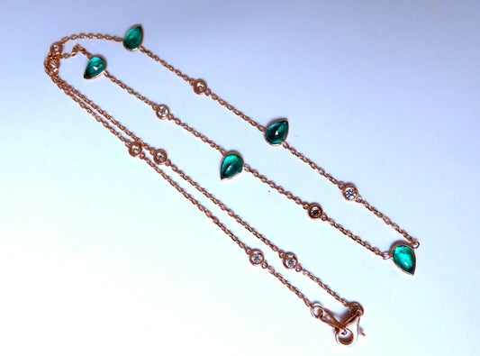 2.70ct. Natural Pear Emeralds Diamonds Yard Necklace 14kt