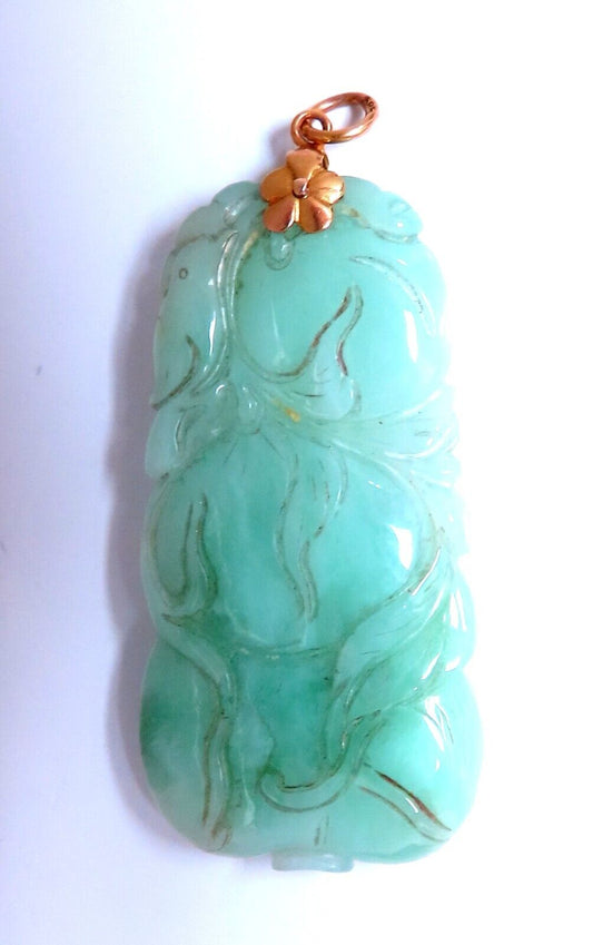 Natural Jade Carved Pendant 14kt symbol