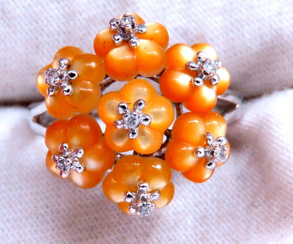 Daisy Cluster Mother of Pearl Ring .10ct Natural Diamonds 18k gold