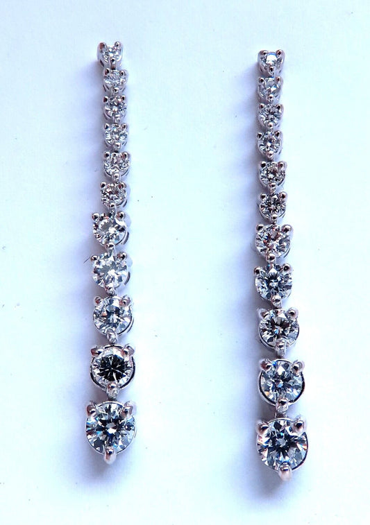 2.44ct Natural Round Diamonds Dangle Earrings 14kt Gold Long 1.5 Inch