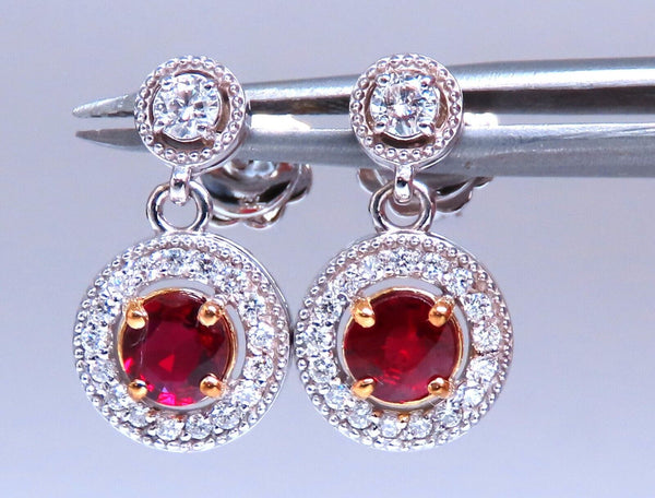 .95ct Na.95ct Natural Ruby Diamond Cluster Stud dangle earrings 14kt goldtural Ruby Diamond Cluster Stud dangle earrings 14kt gold