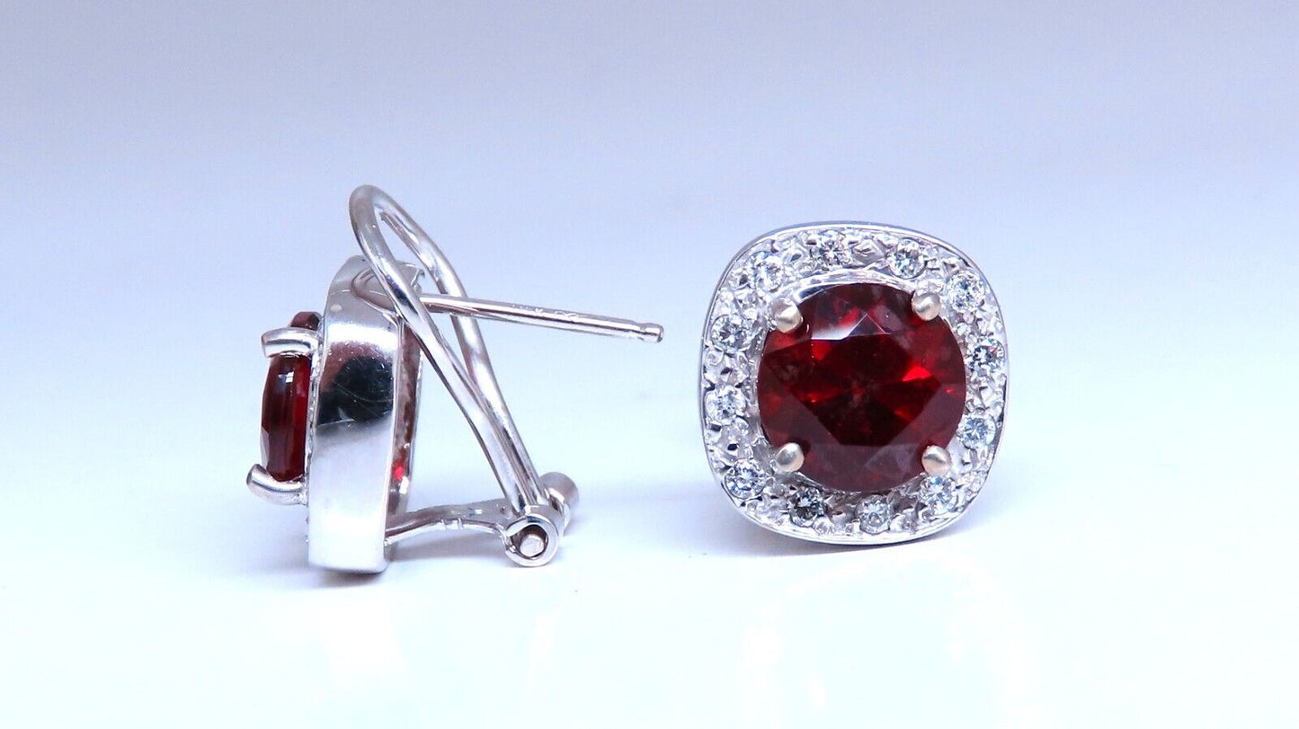 5ct Natural Garnet Diamond Clip Earrings 14kt Gold