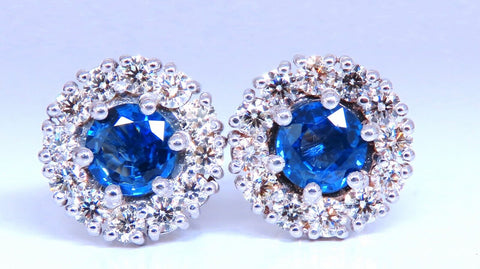 2.75ct Natural Sapphire Diamonds Cluster Earrings 14kt gold