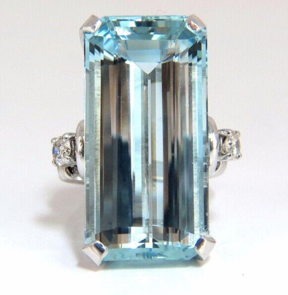 GIA Certified 19.67 Carat Natural "Blue" Aquamarine Diamonds Ring Vivid Long Cut