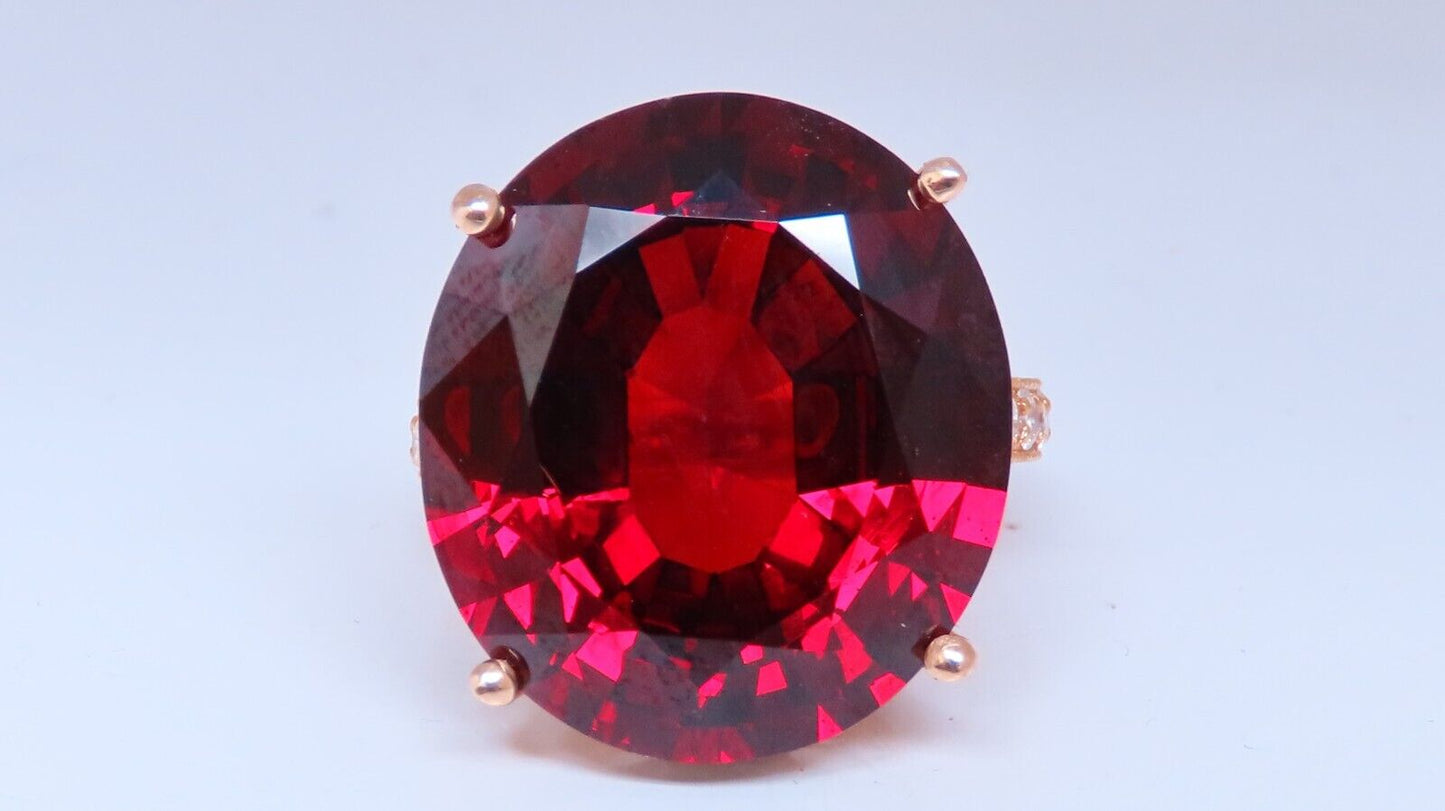 Natural 35.75 Carat Vivid Red Spessartite Diamond Ring 14kt