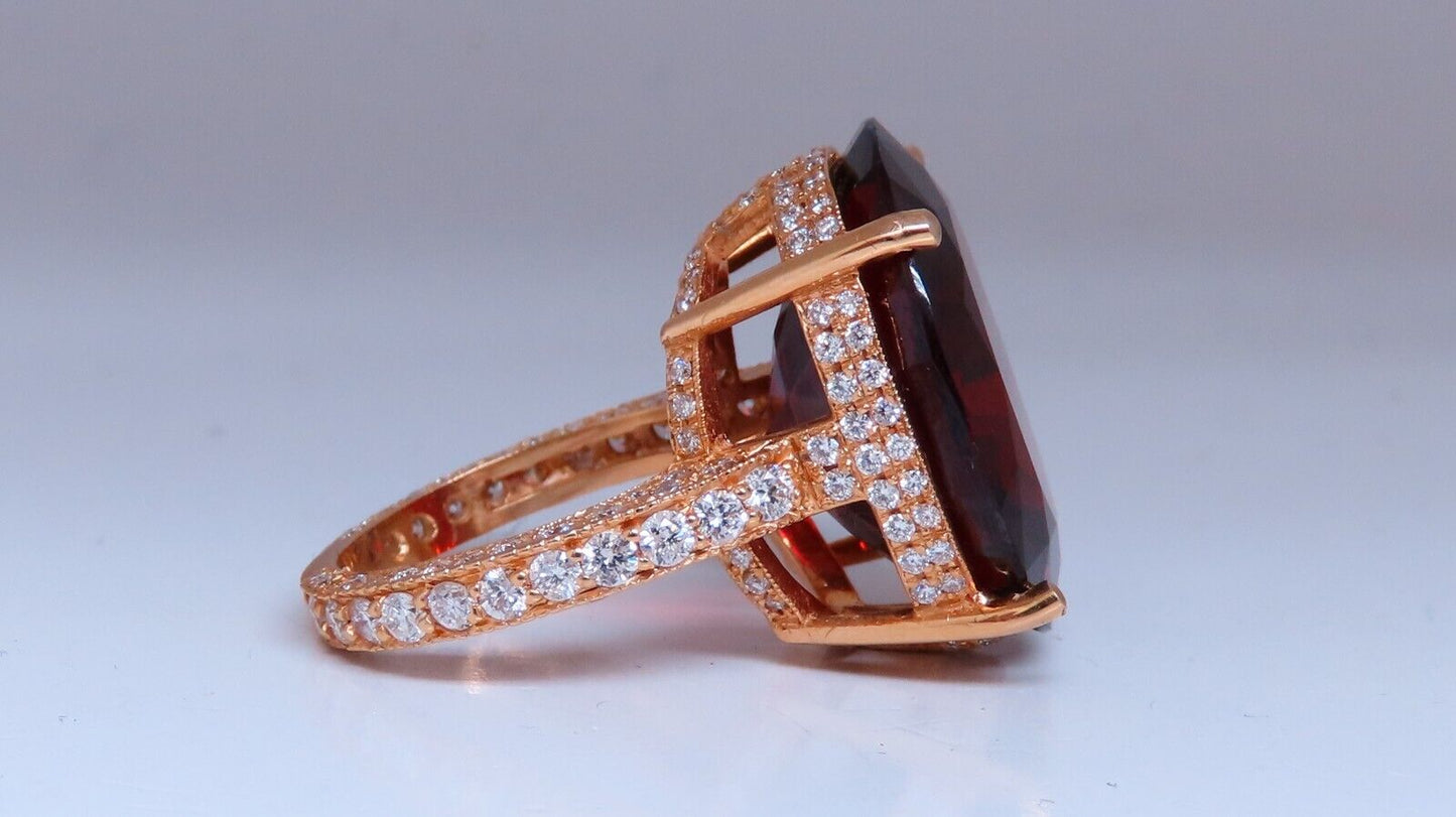 Natural 35.75 Carat Vivid Red Spessartite Diamond Ring 14kt