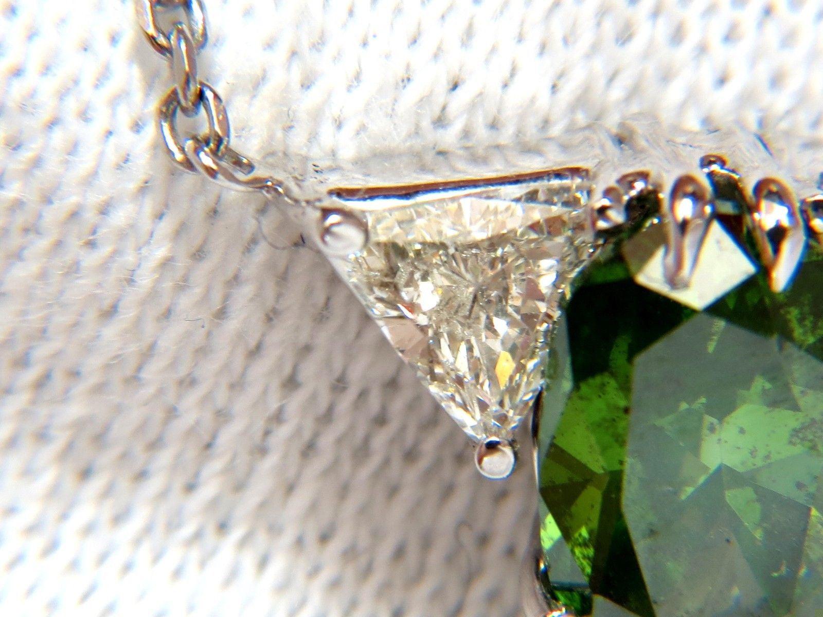 3.26CT ENHANCED FANCY COLOR GREEN DIAMOND NECKLACE SIDE TRILLIANTS 14KT 10035