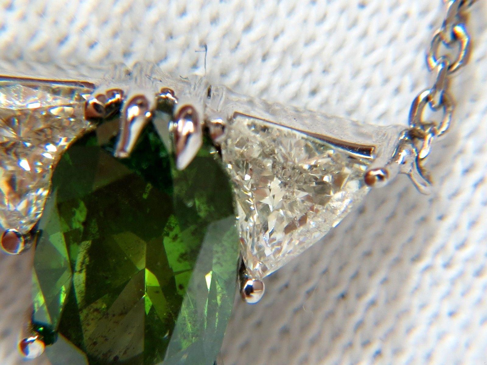 3.26CT ENHANCED FANCY COLOR GREEN DIAMOND NECKLACE SIDE TRILLIANTS 14KT 10035