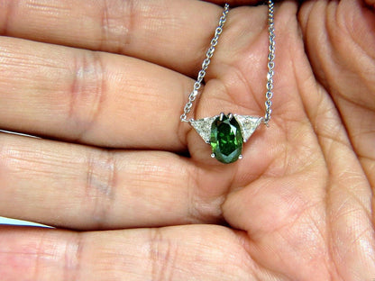 3.26CT ENHANCED FANCY COLOR GREEN DIAMOND NECKLACE SIDE TRILLIANTS 14KT 10035