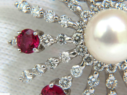 5.75CT NATURAL GEM RUBY DIAMOND 3D STAR BURST PEARL PENDANT 14kt 10043