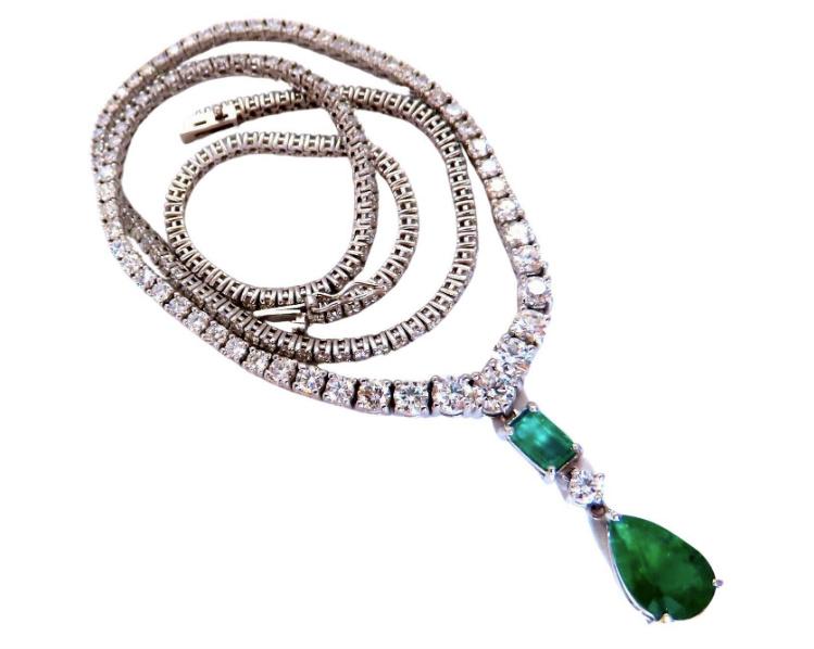 14.47ct Natural Emerald Diamond Necklace 14K Dangle Riviera Graduated 12644