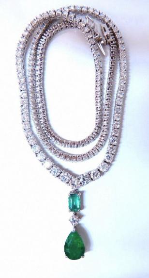 14.47ct Natural Emerald Diamond Necklace 14K Dangle Riviera Graduated 12644