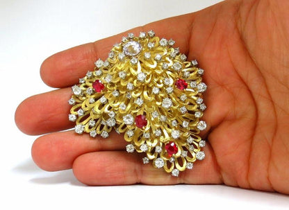 Erwin Pearl 8.00 Carat Natural Diamonds and Red Spinel Brooch 18Kt Ref 12332