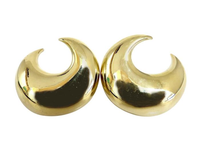 Islam Arab Domed Crescent Left Right Lobe Earrings 18kt HIgh Shine 12355**
