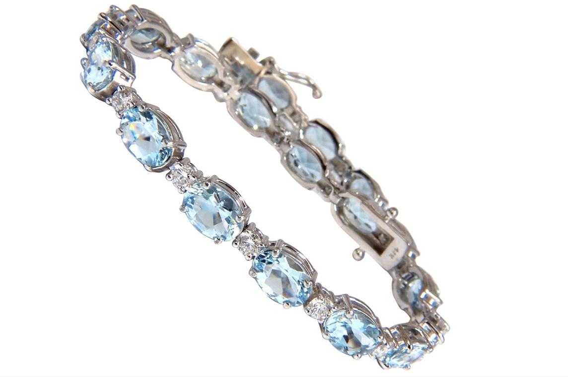 11.97 Carat Natural Aquamarine Diamonds Tennis Bracelet 14 Karat Aqua Blue 12572