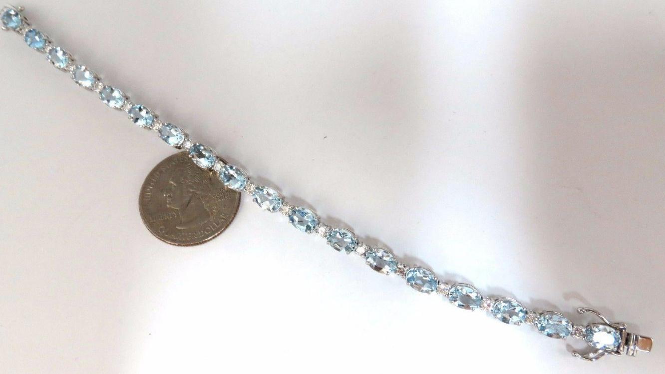 11.97 Carat Natural Aquamarine Diamonds Tennis Bracelet 14 Karat Aqua Blue 12572