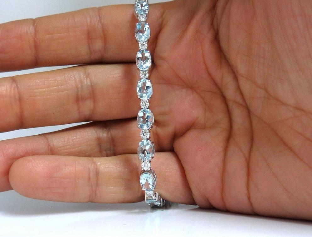 11.97 Carat Natural Aquamarine Diamonds Tennis Bracelet 14 Karat Aqua Blue 12572