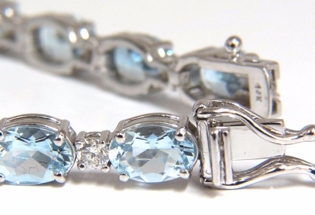 11.97 Carat Natural Aquamarine Diamonds Tennis Bracelet 14 Karat Aqua Blue 12572