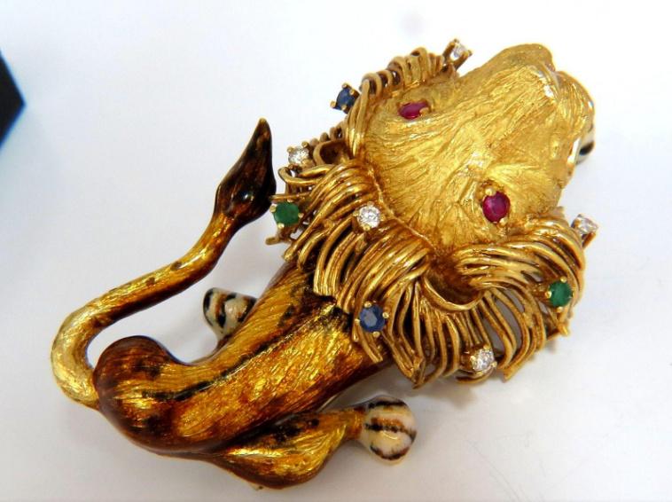 .50 Carat Diamonds Royal Lion Monarch Brooch Pin 18 Karat 3D 12575