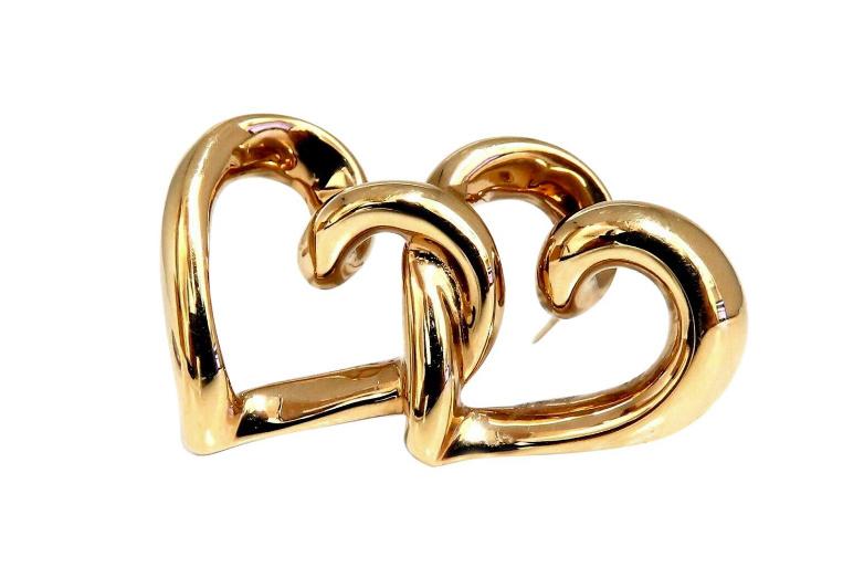 Double Interlocking Hearts Pin 14 Karat Gold 12595