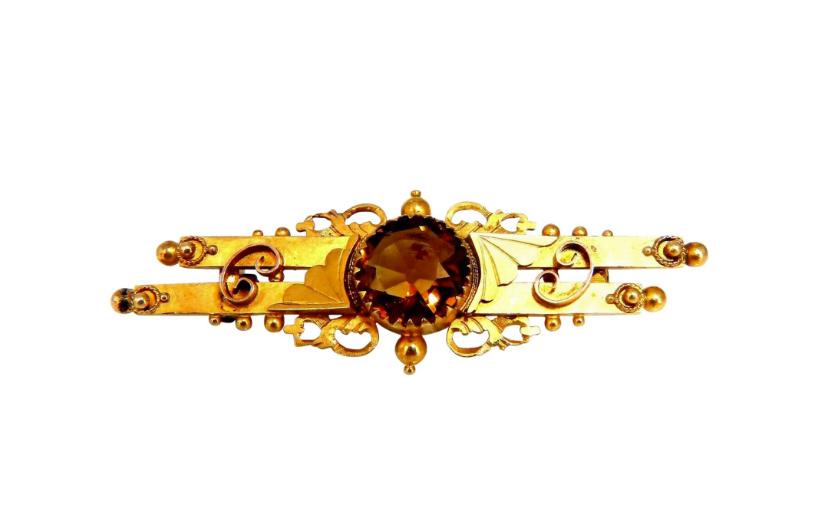 Vintage French Designer "FM" 19 Karat Citrine Brooch Pin 12609