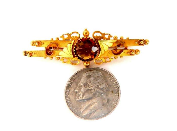 Vintage French Designer "FM" 19 Karat Citrine Brooch Pin 12609