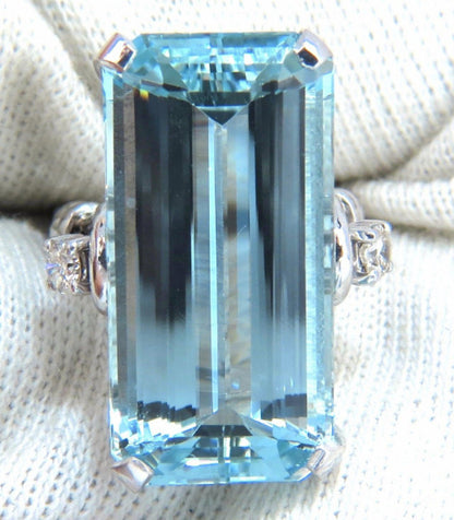 GIA Certified 19.67 Carat Natural "Blue" Aquamarine Diamonds Ring Vivid Long Cut