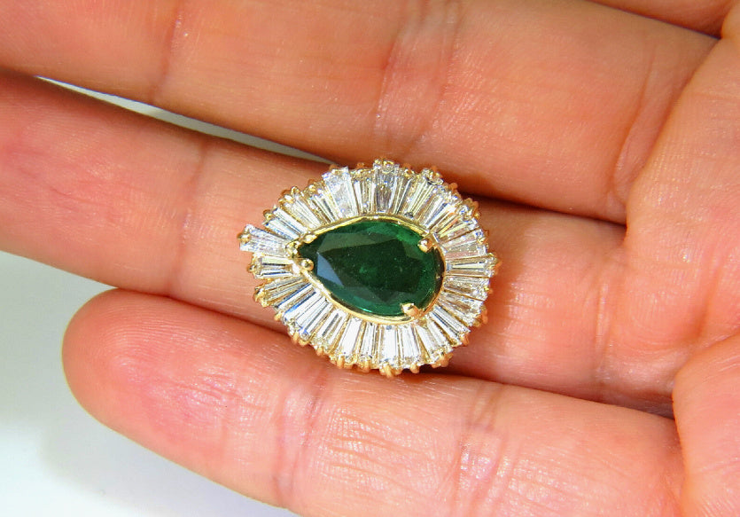 5.35CT NATURAL EMERALD DIAMOND RING BALLERINA COCKTAIL CLUSTER 18KT