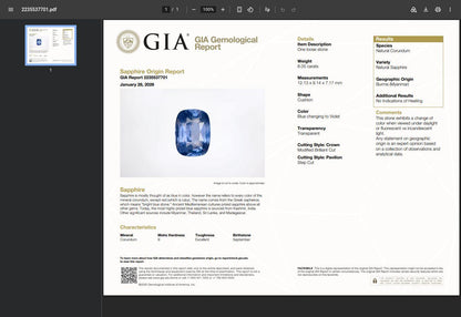 GIA Certified Natural 8.05ct Burma No Heat Sapphire Ring 18kt 95548