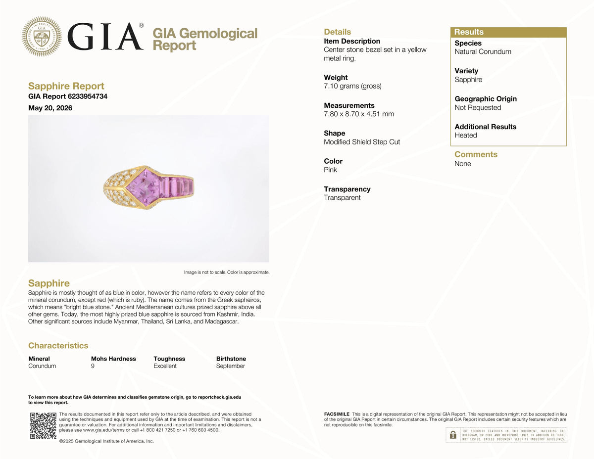 GIA Certified Natural Pink Sapphire Diamonds Ring 18kt. 95558