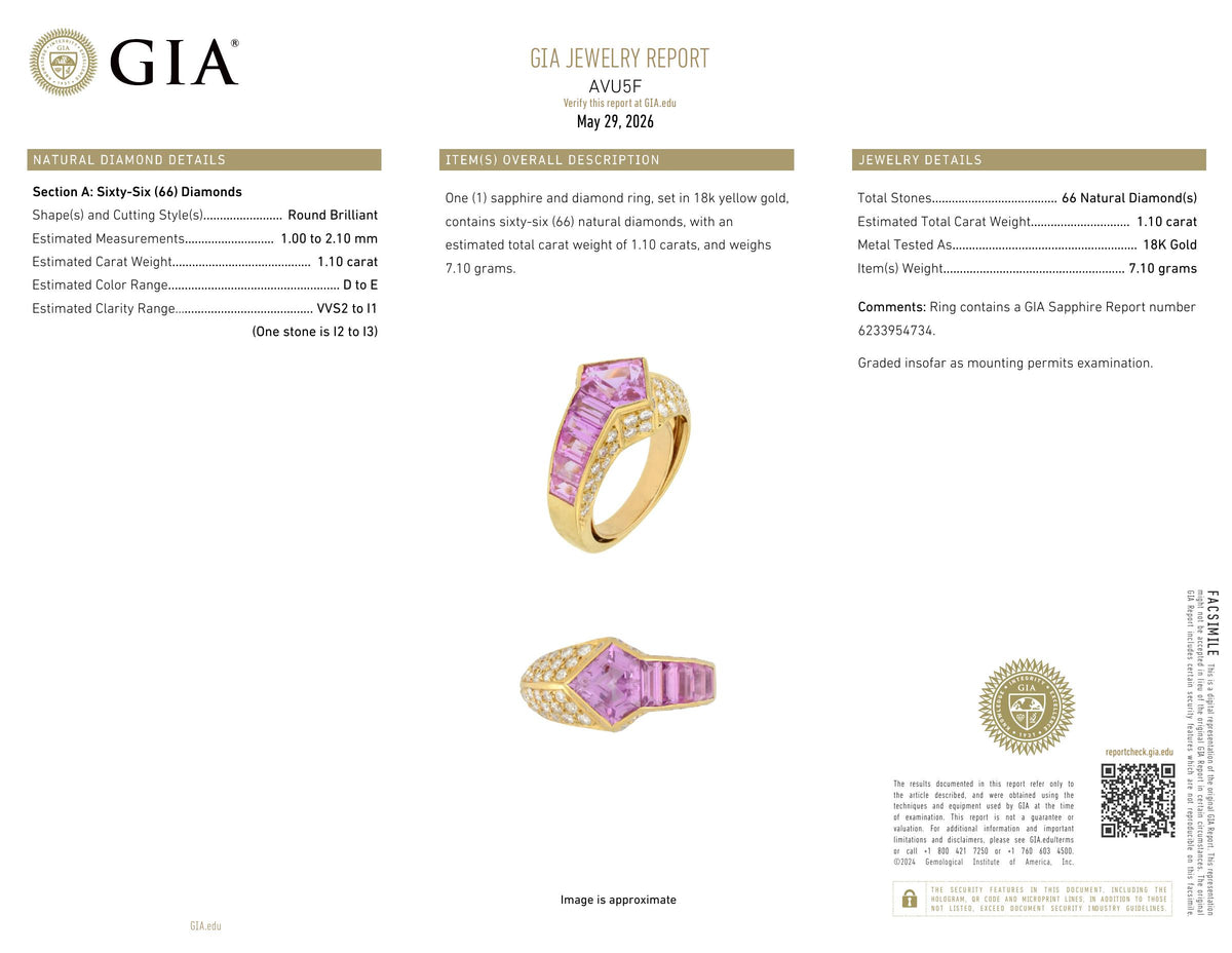 GIA Certified Natural Pink Sapphire Diamonds Ring 18kt. 95558