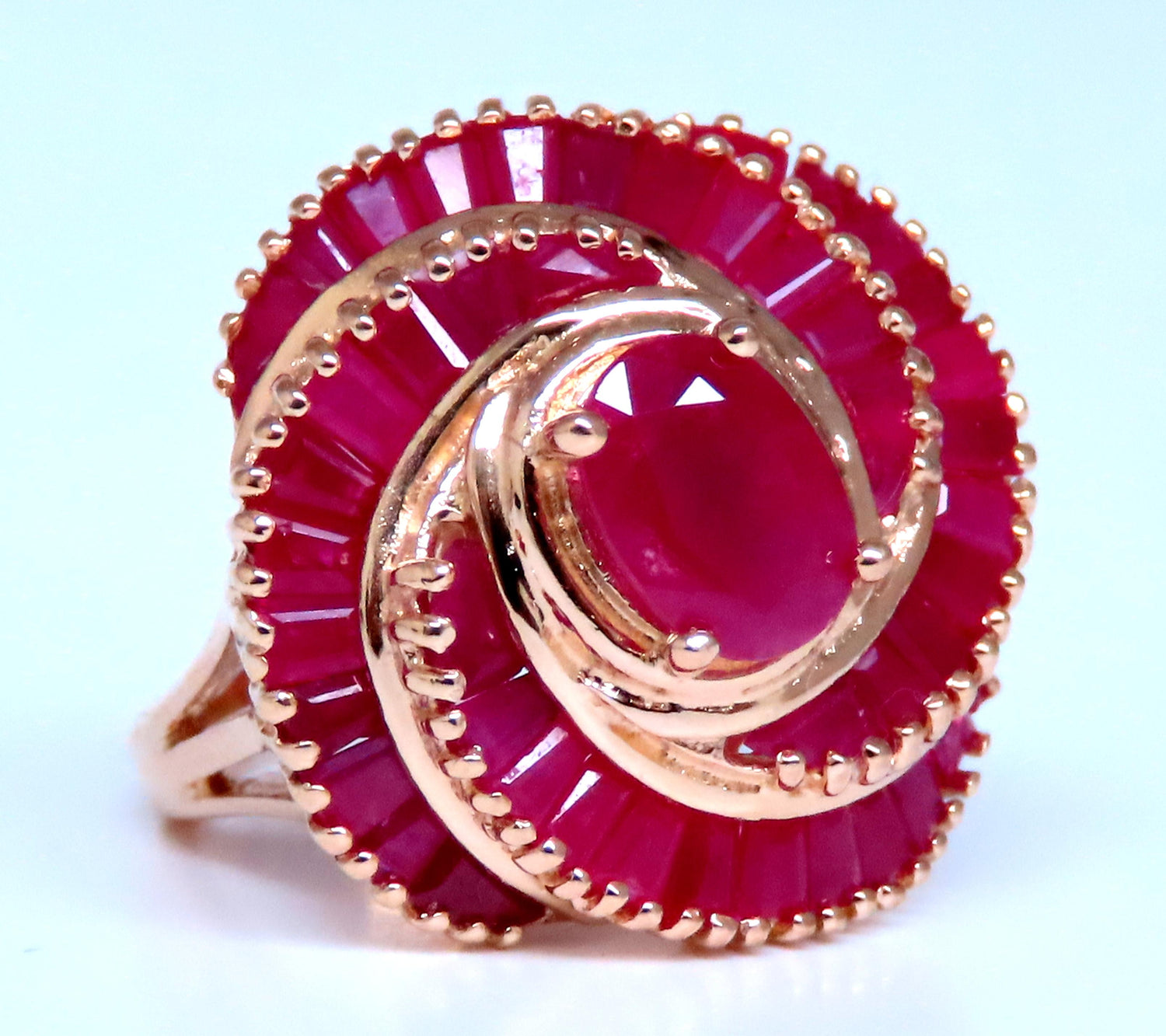 2.70ct Natural Ruby Diamond Cocktail Ballerina Statement Ring 14kt Gold 65442
