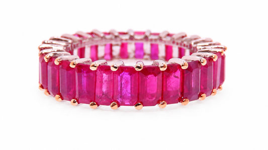 7.15ct Natural Emerald Cut Ruby Eternity Band Size 7.5 14kt. 95551