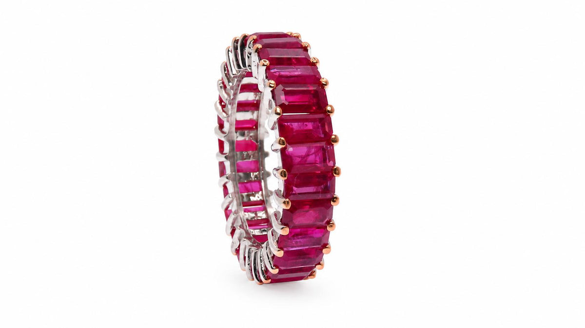 7.15ct Natural Emerald Cut Ruby Eternity Band Size 7.5 14kt. 95551