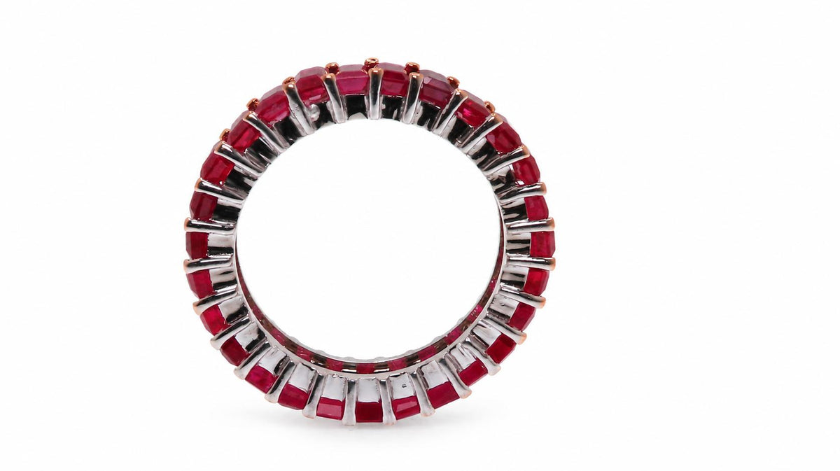 7.15ct Natural Emerald Cut Ruby Eternity Band Size 7.5 14kt. 95551