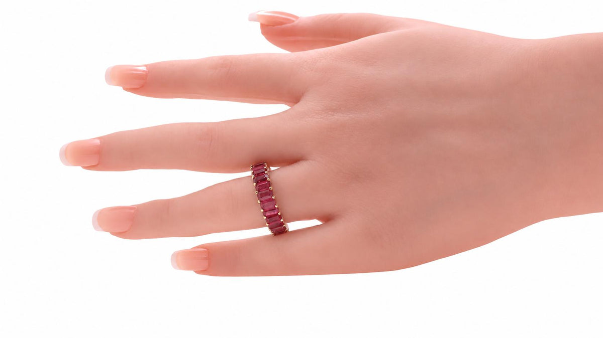 7.15ct Natural Emerald Cut Ruby Eternity Band Size 7.5 14kt. 95551