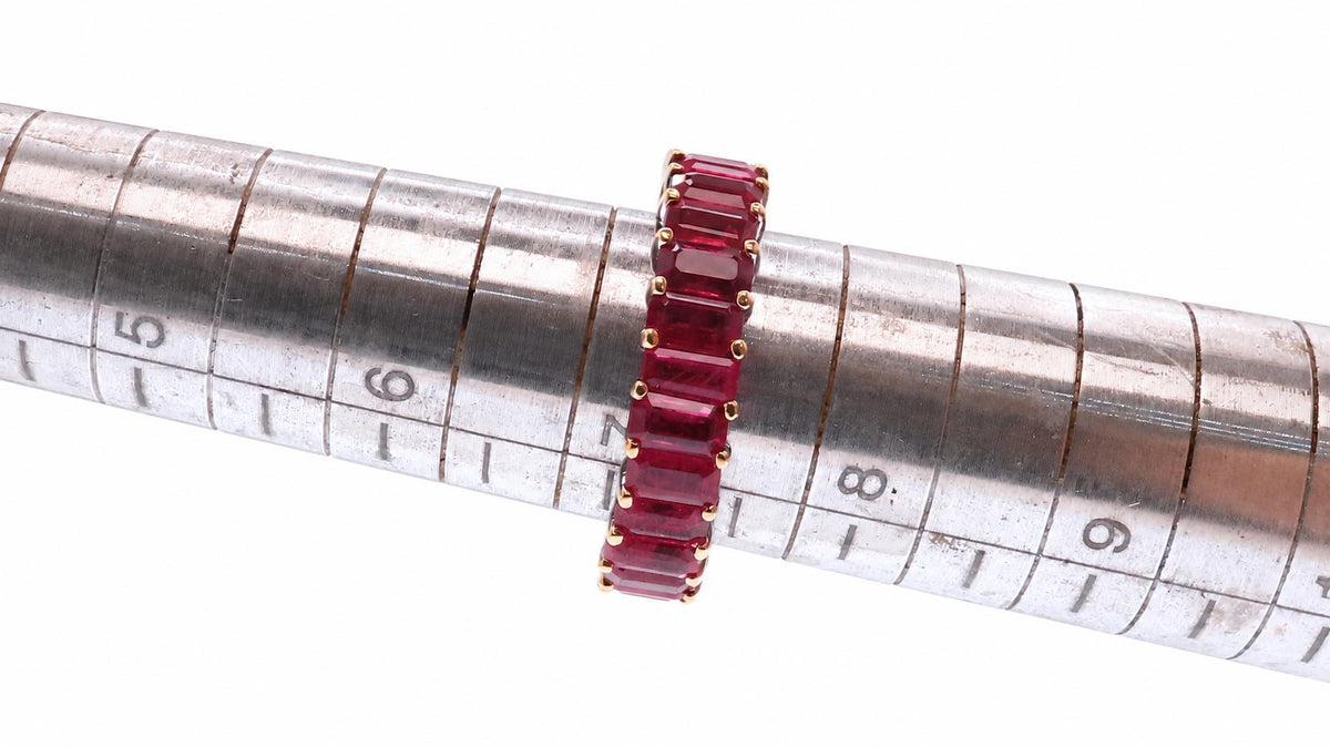 7.15ct Natural Emerald Cut Ruby Eternity Band Size 7.5 14kt. 95551