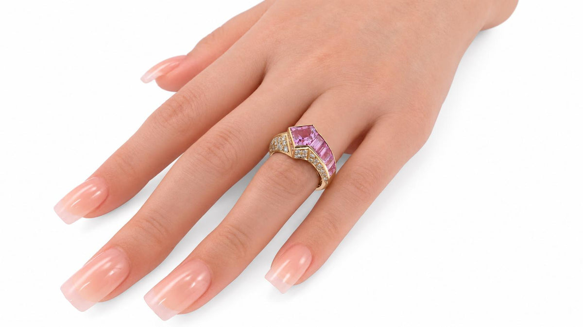 GIA Certified Natural Pink Sapphire Diamonds Ring 18kt. 95558
