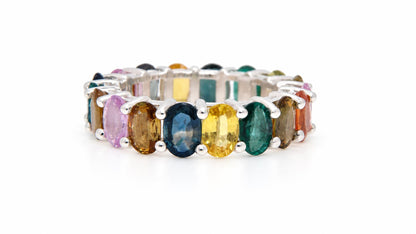 10ct Natural Multicolor Sapphire Emerald Eternity Ring Size 7 95555