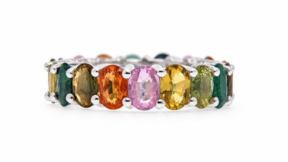 10ct Natural Multicolor Sapphire Emerald Eternity Ring Size 7 95555