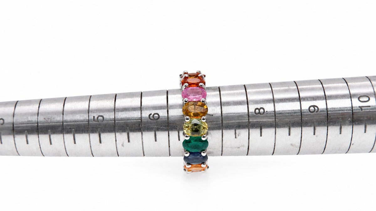 10ct Natural Multicolor Sapphire Emerald Eternity Ring Size 7 95555