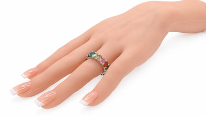 10ct Natural Multicolor Sapphire Emerald Eternity Ring Size 7 95555
