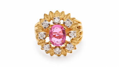 1.58ct Natural Pink Sapphire Diamond Cluster Ring Starburst Detail 14KT 95554