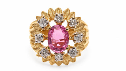 1.58ct Natural Pink Sapphire Diamond Cluster Ring Starburst Detail 14KT 95554