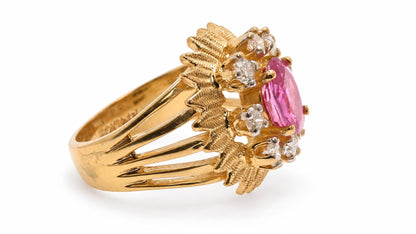 1.58ct Natural Pink Sapphire Diamond Cluster Ring Starburst Detail 14KT 95554