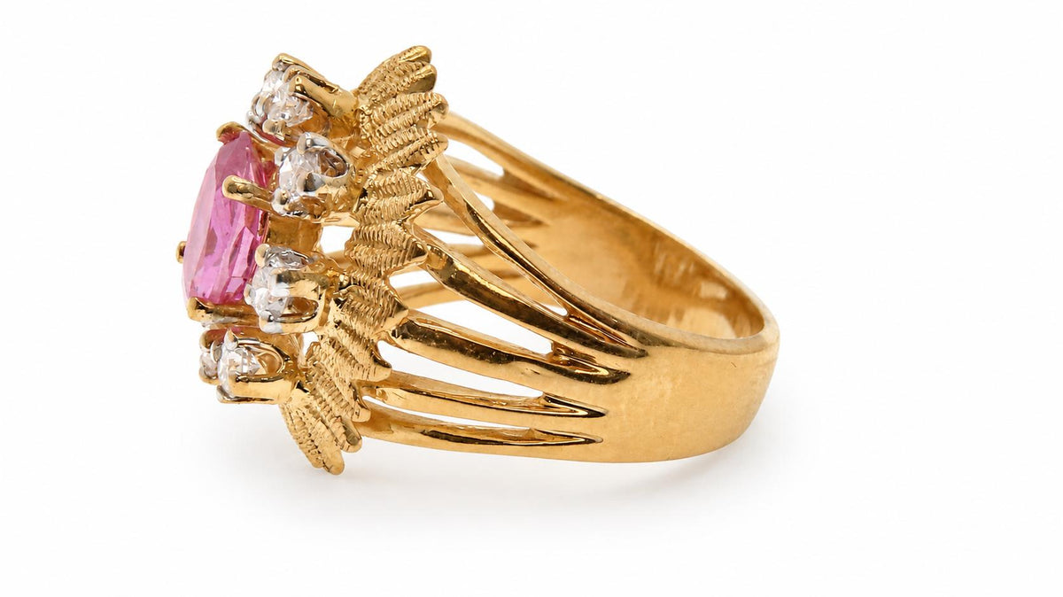 1.58ct Natural Pink Sapphire Diamond Cluster Ring Starburst Detail 14KT 95554