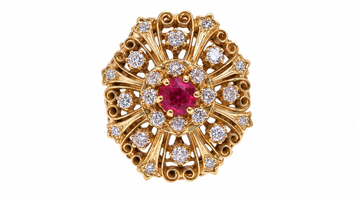 GIA Certified .85ct Lab Ruby & Natural Diamonds Vintage Late Spanish Deco Ring 14kt Gold 95550
