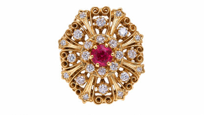 GIA Certified .85ct Lab Ruby & Natural Diamonds Vintage Late Spanish Deco Ring 14kt Gold 95550
