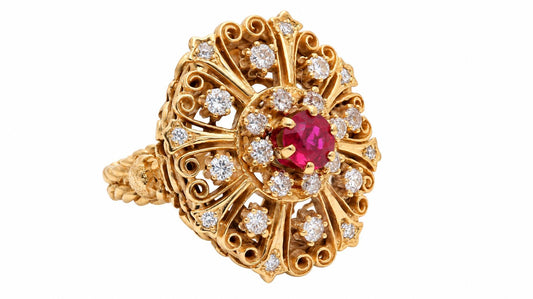GIA Certified .85ct Lab Ruby & Natural Diamonds Vintage Late Spanish Deco Ring 14kt Gold 95550